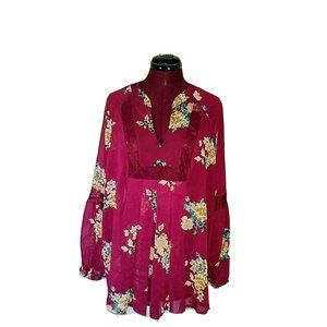 John Paul Richard Womens Blouse Multicolor Size Large Sheer Sangria Flor…